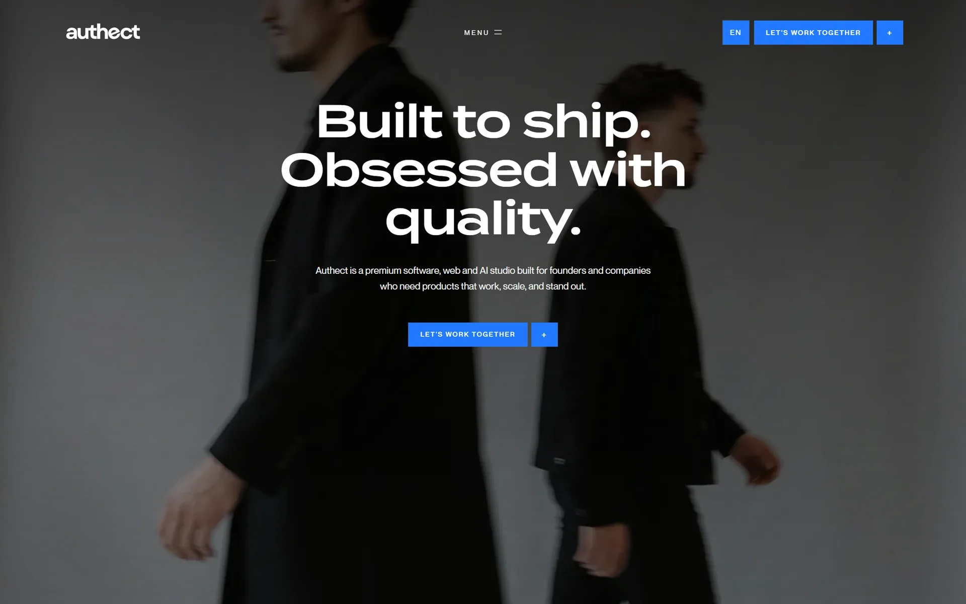 About page of authect.com. The headline reads: Built to ship. Obsessed with quality.