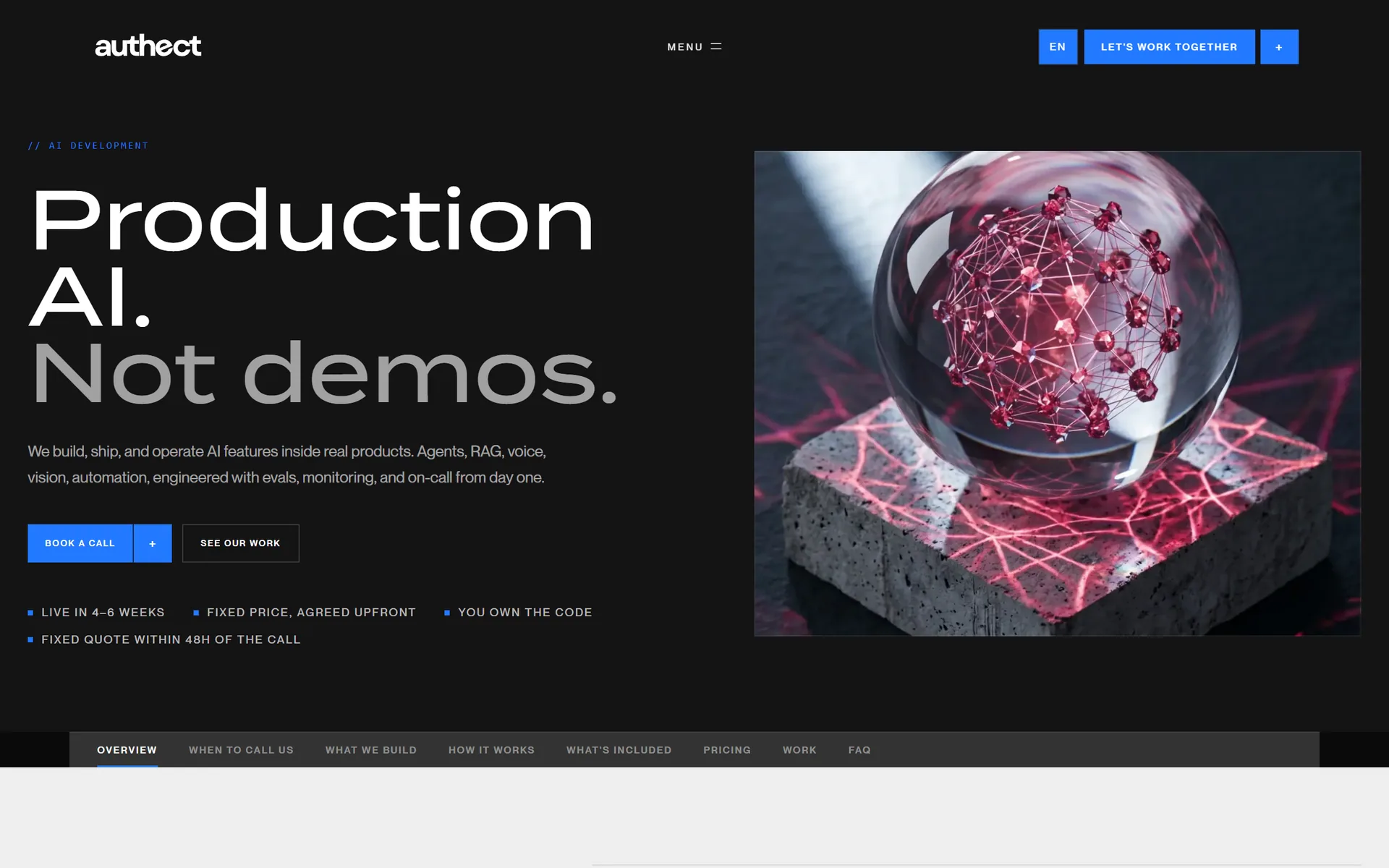 AI development page: Production AI. Not demos.
