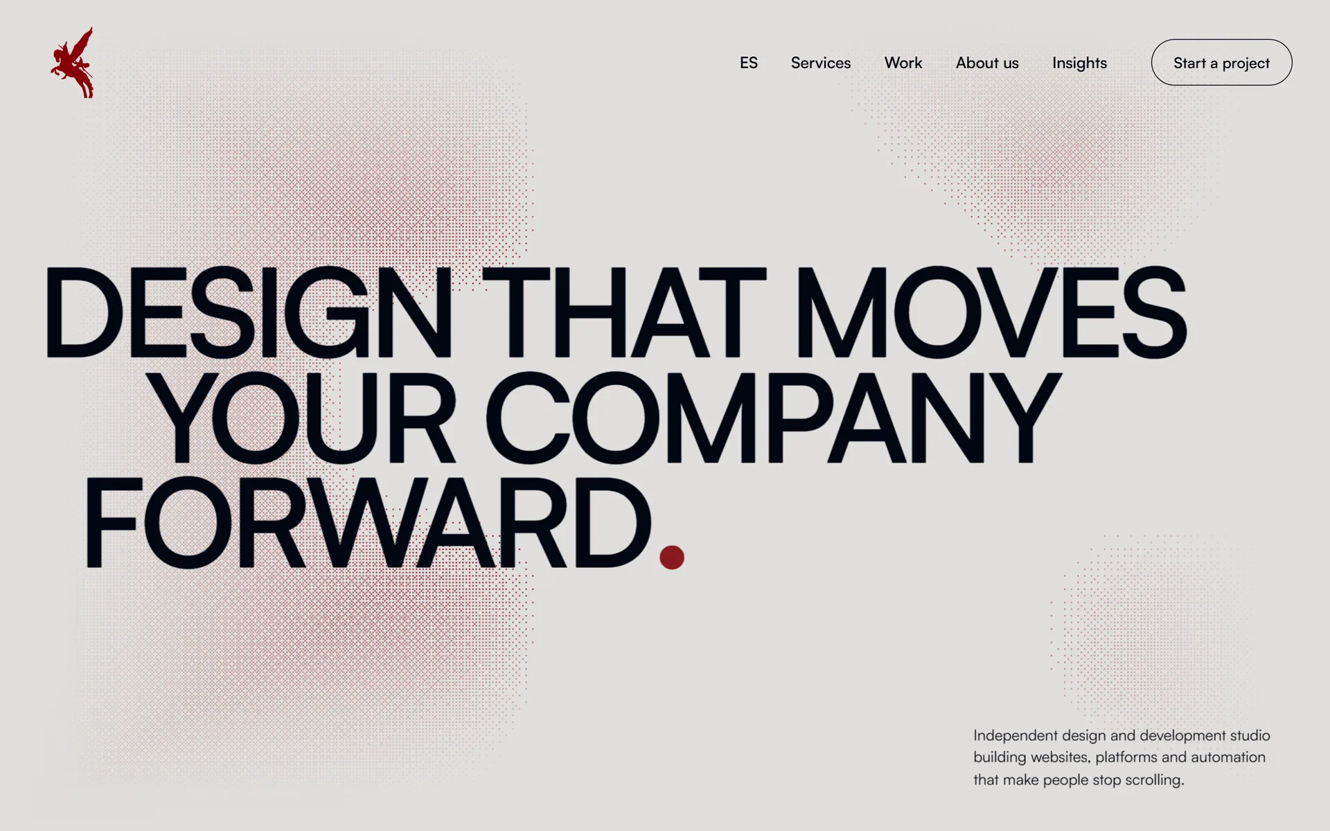 Kavaliero home page. The headline reads: Design that moves your company forward.