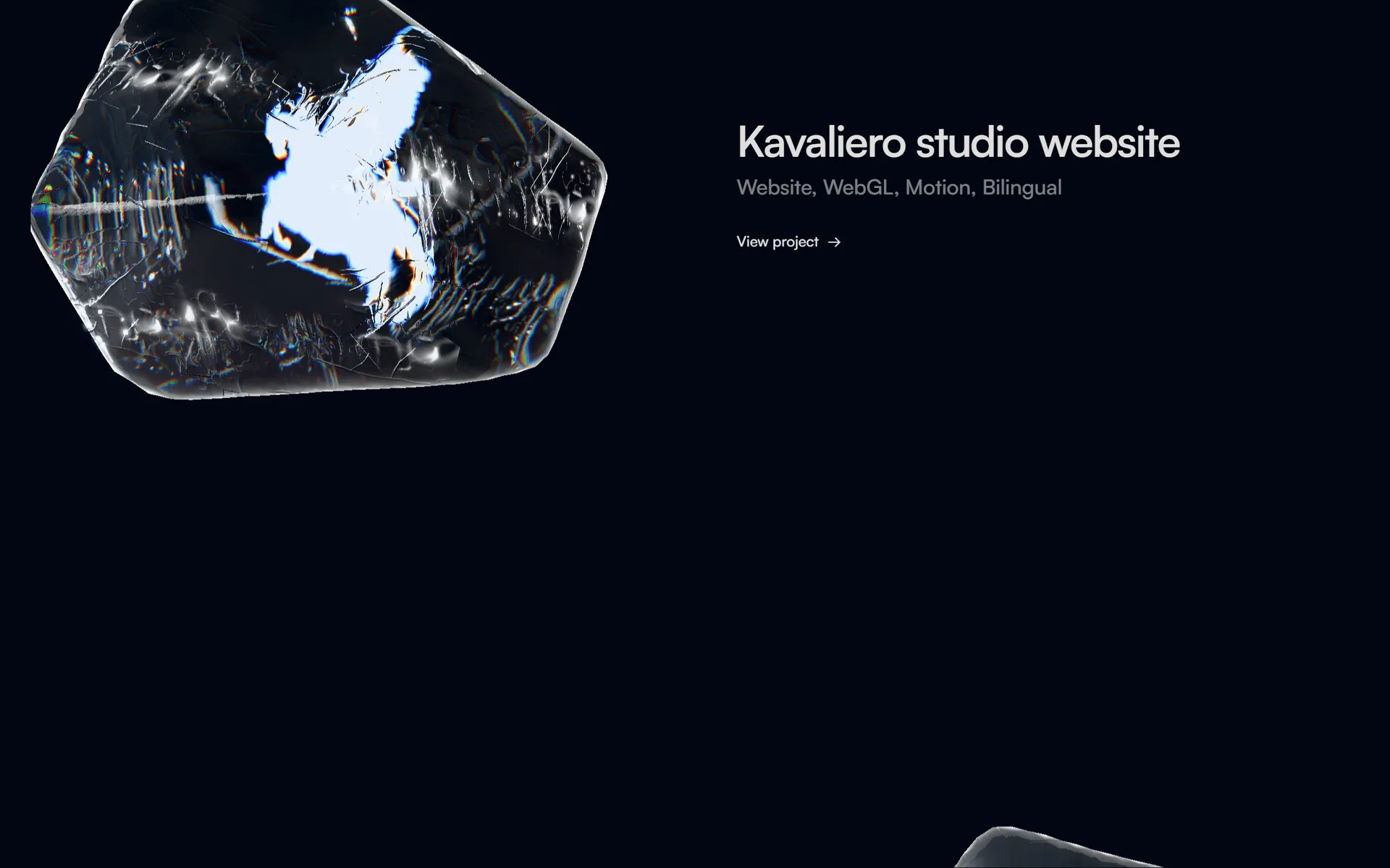 Kavaliero work page with projects sealed in blocks of procedural ice.