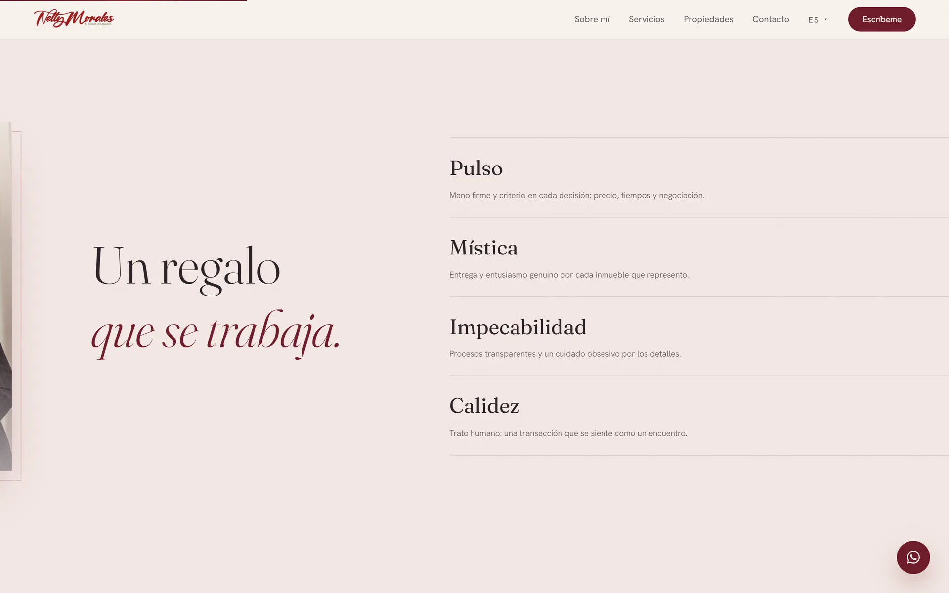Method section: Un regalo que se trabaja (a gift that is earned), with four principles.