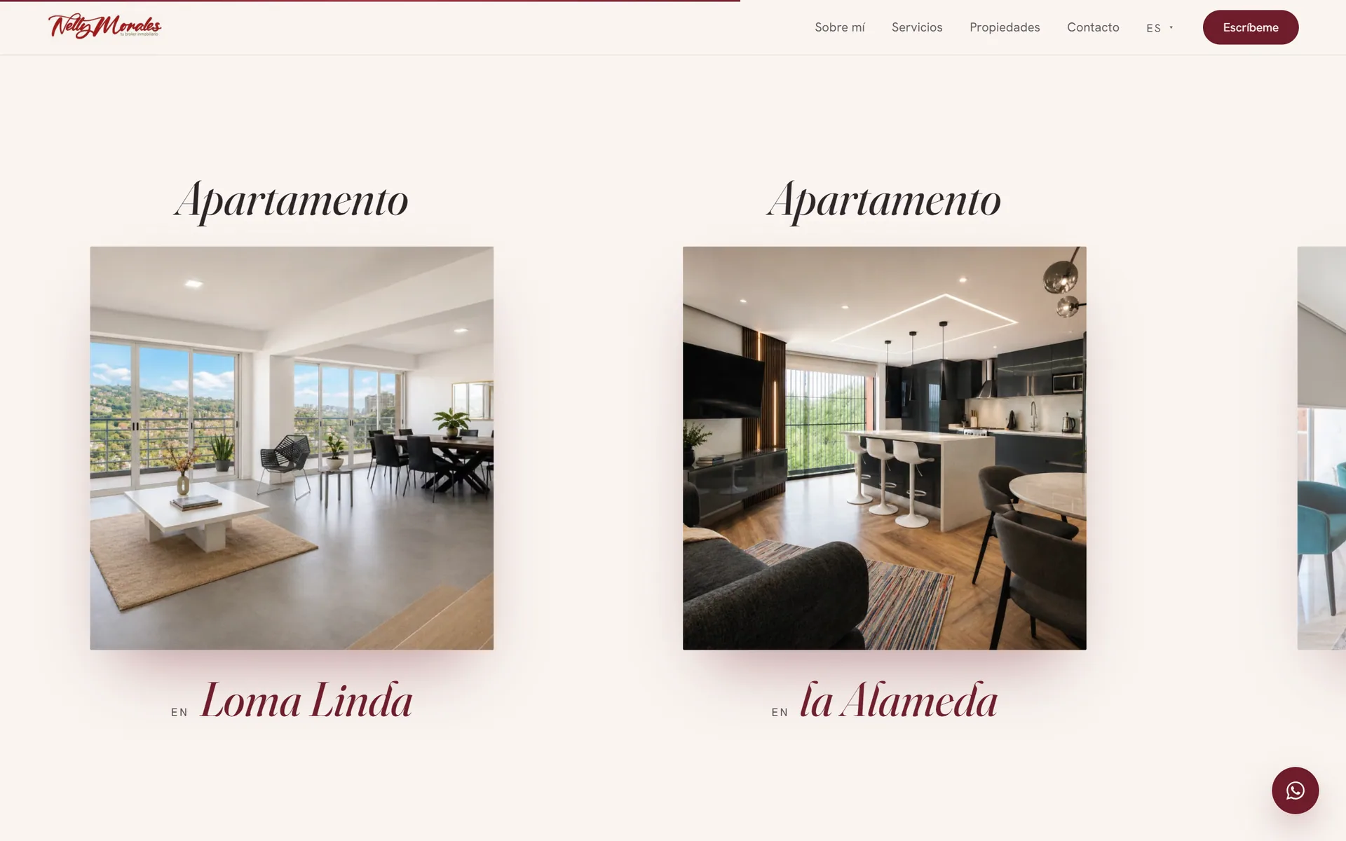 Property carousel: apartments in Loma Linda and La Alameda.