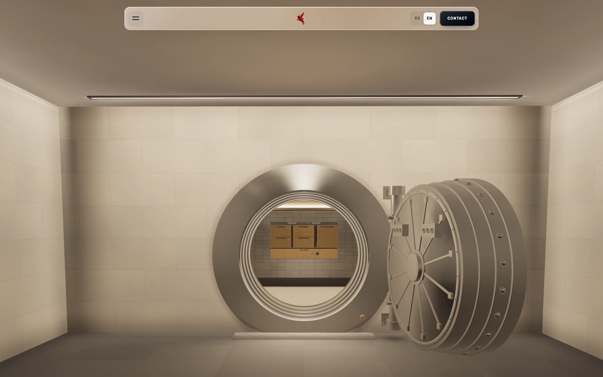 Executive protection page: a vault door standing open in a stone room.